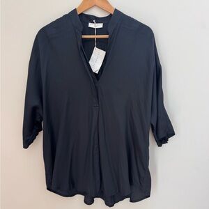 Neu Nomads Kerala Black TENCEL V-Neck Blouse Size S Minimalist Sustainable NWT